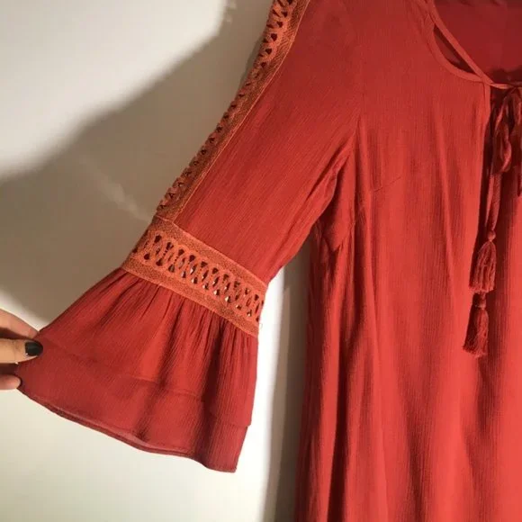 Boho Orange Shift Dress - Picture 2 of 8